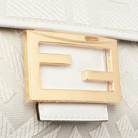 Fendi White FF Cotton Canvas Medium Baguette Bag - 8BR600 - Picture 7 of 11